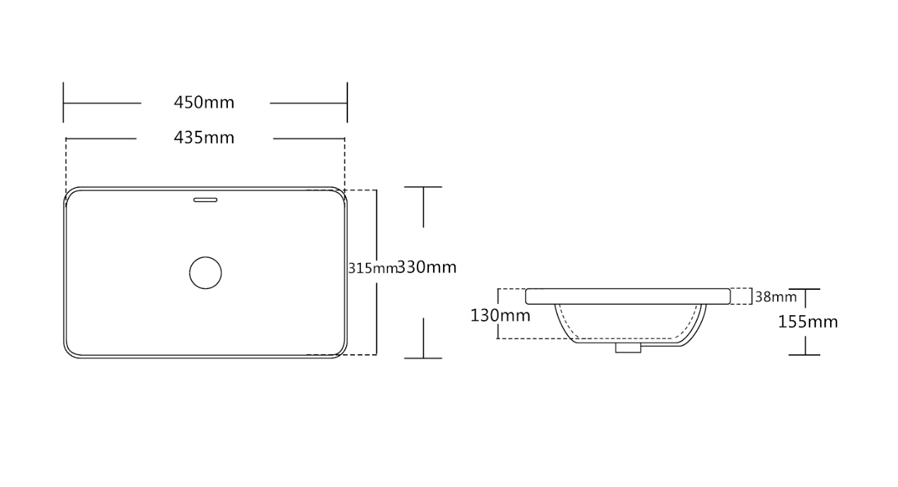 Infinity Rectangle Gloss White Ceramic Drop In Basin 450*330*150mm