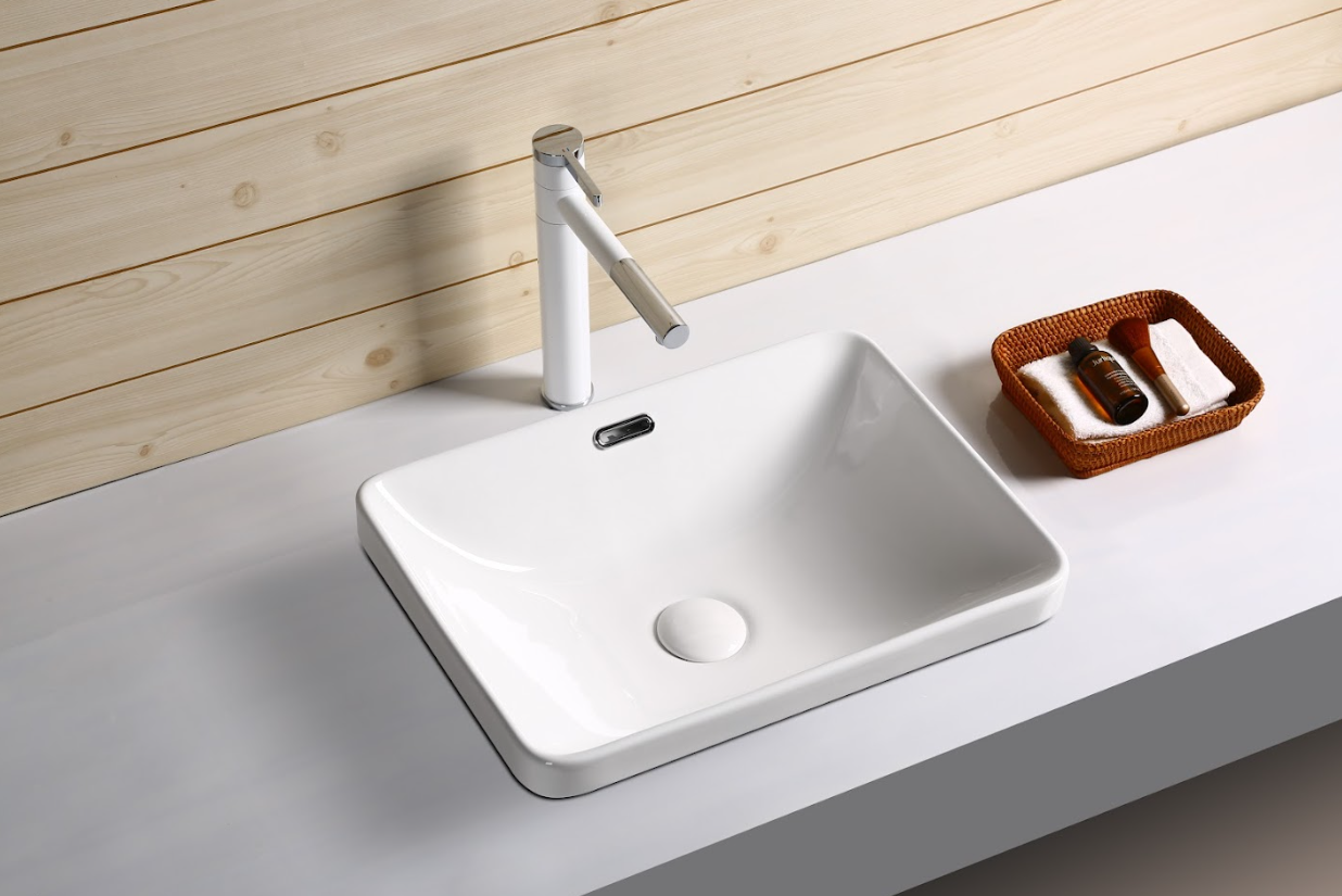 Infinity Rectangle Gloss White Ceramic Drop In Basin 450*330*150mm