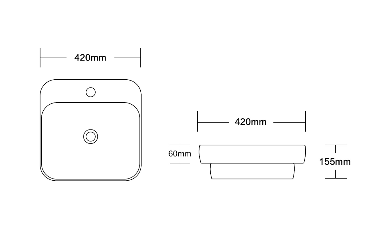 Modern square bathroom basin dimensions, 420mm x 420mm, Secasa Home vanity design.