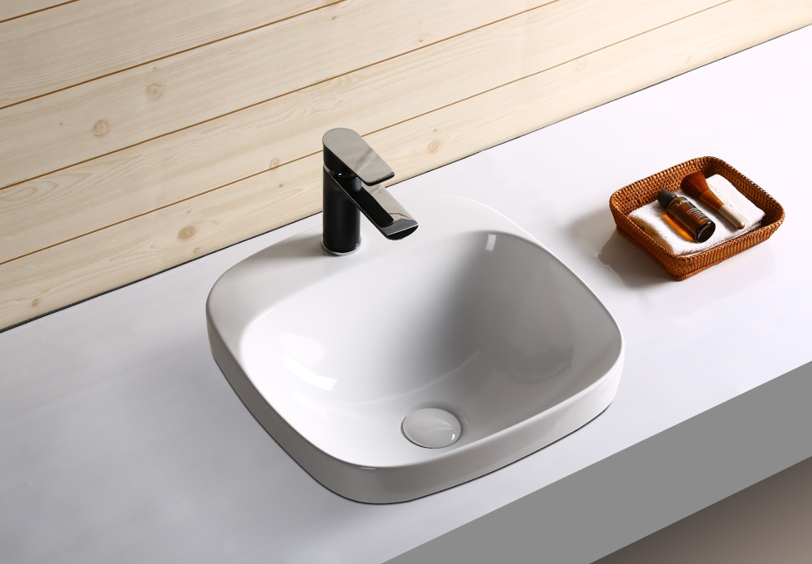 Modern white bathroom vanity with black tapware and accessories, Secasa Home design