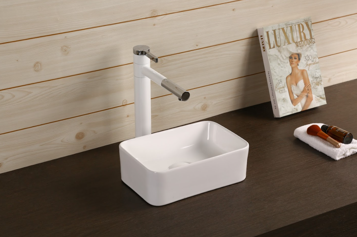 Infinity Rectangle Gloss White Ceramic Above Counter Basin 300*200*100mm