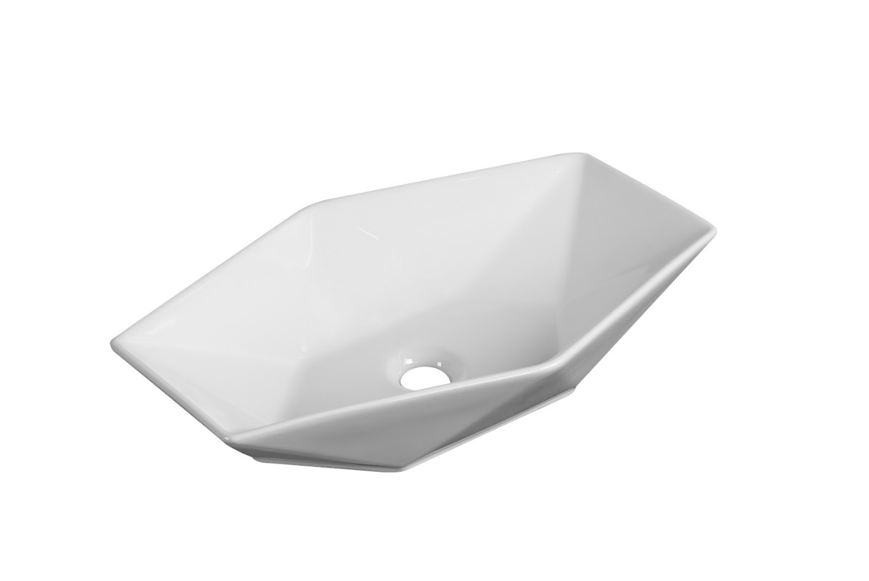 Infinity Gloss White Ceramic Diamond Above Counter Basin 565*365*125mm