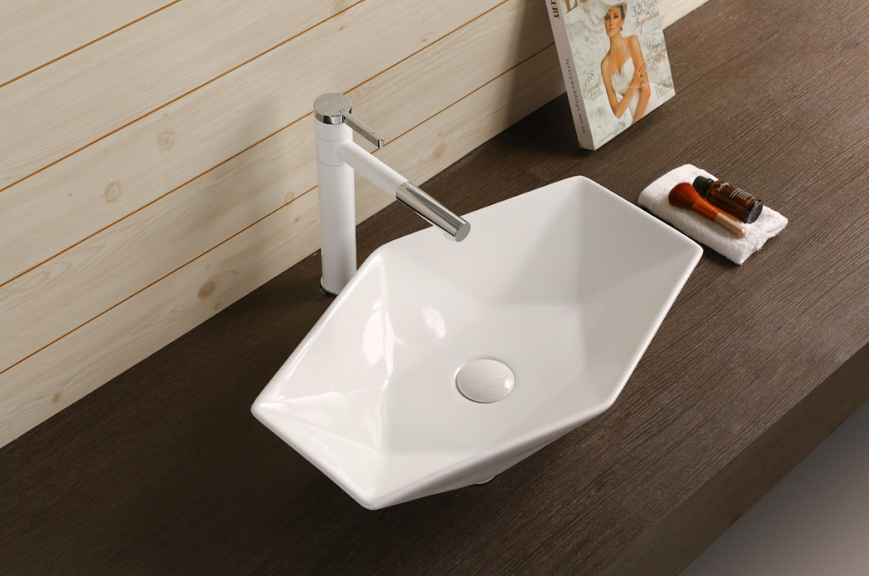 Infinity Gloss White Ceramic Diamond Above Counter Basin 565*365*125mm