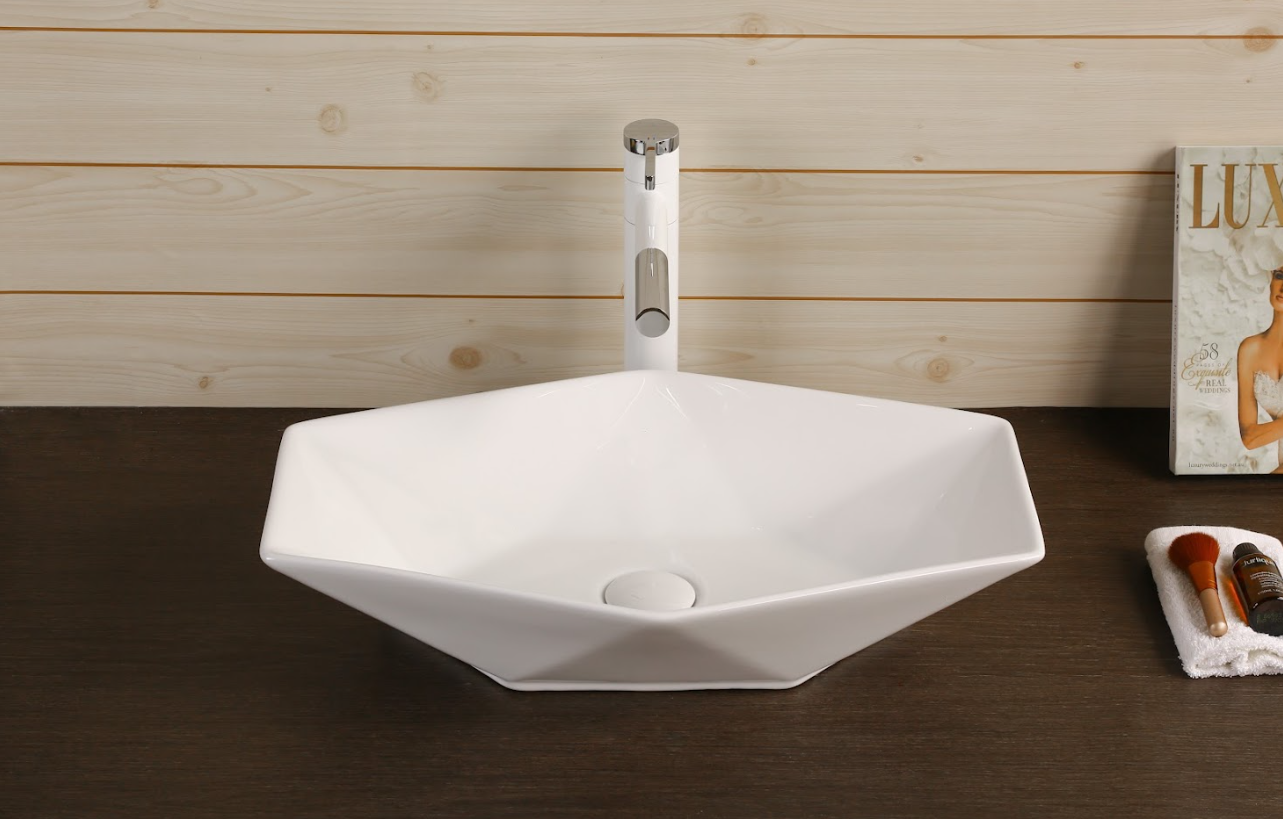 Infinity Gloss White Ceramic Diamond Above Counter Basin 565*365*125mm