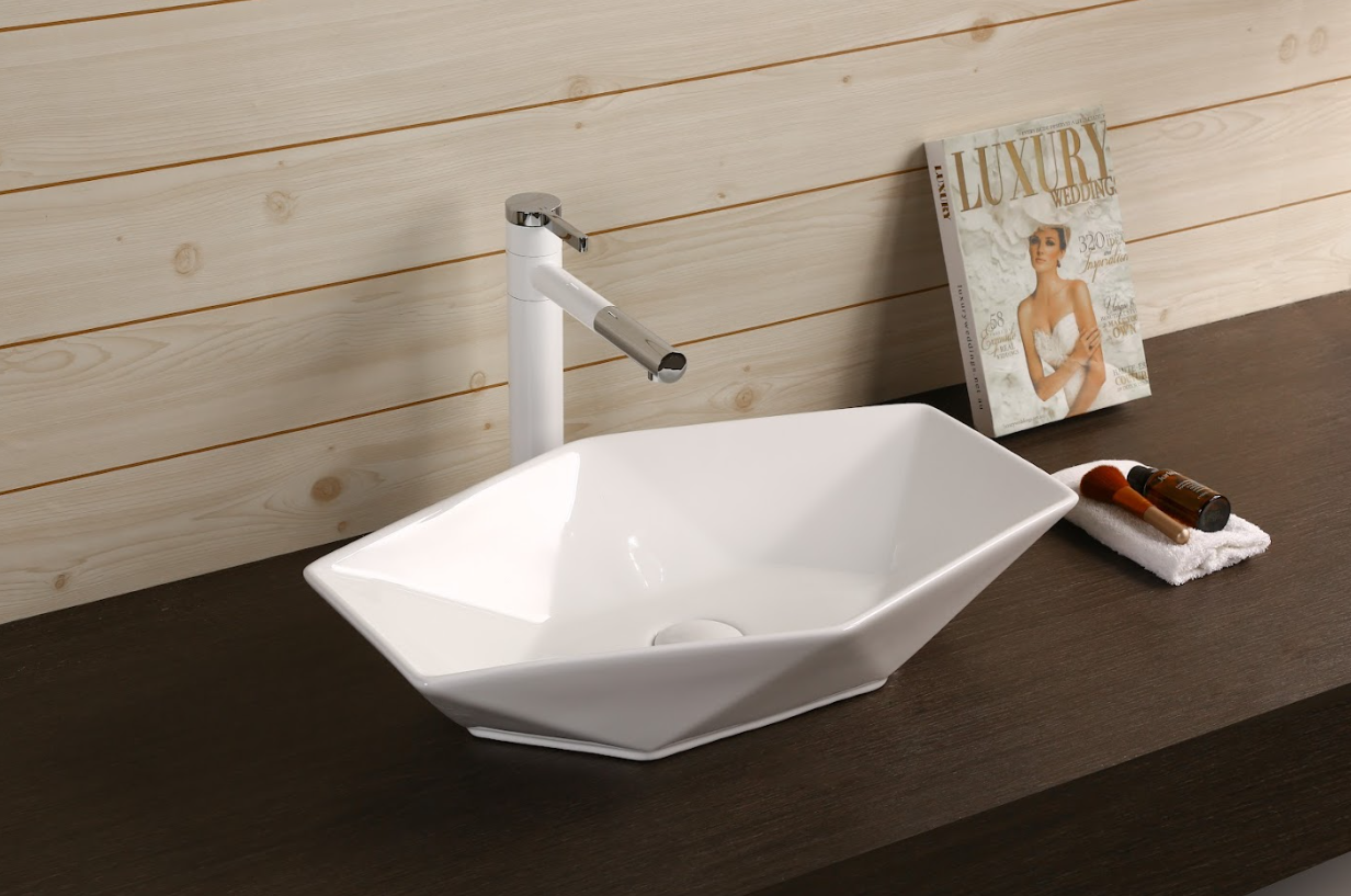 Infinity Gloss White Ceramic Diamond Above Counter Basin 565*365*125mm
