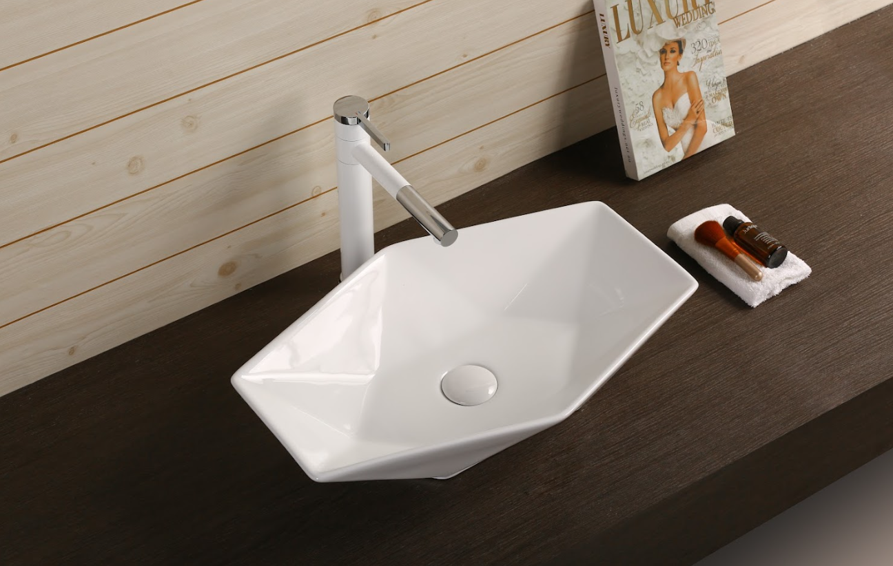 Infinity Gloss White Ceramic Diamond Above Counter Basin 565*365*125mm