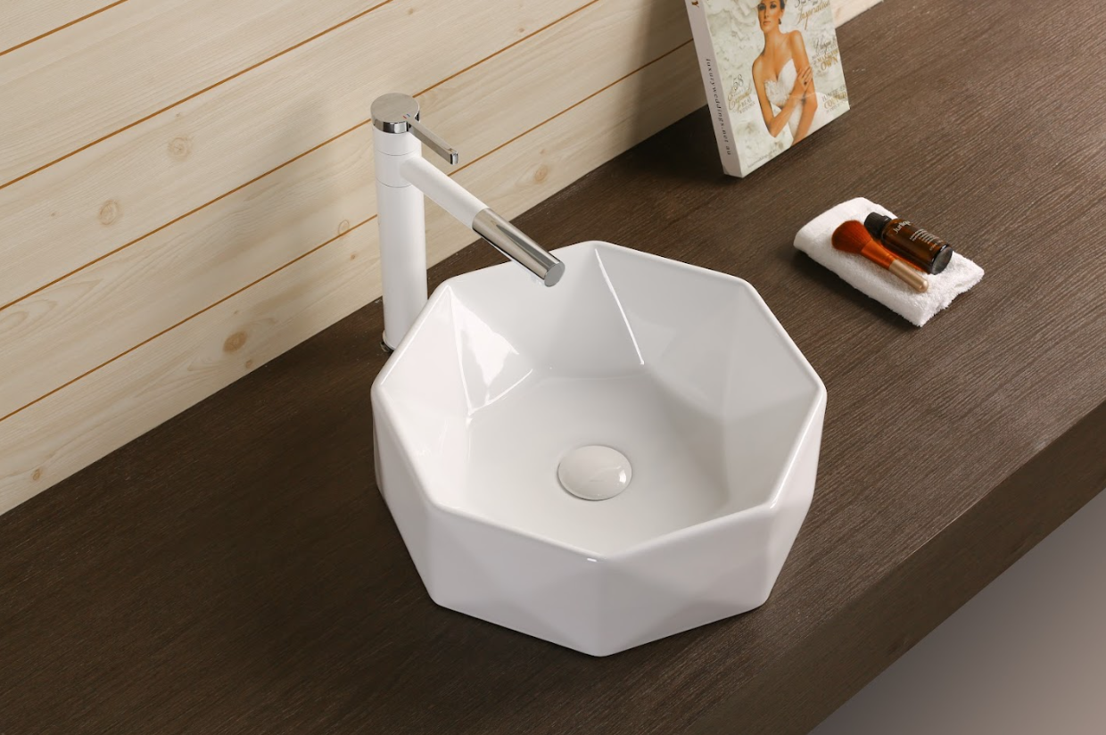 Infinity Round / Diamond Gloss White Ceramic Above Counter Basin 420*420*130mm