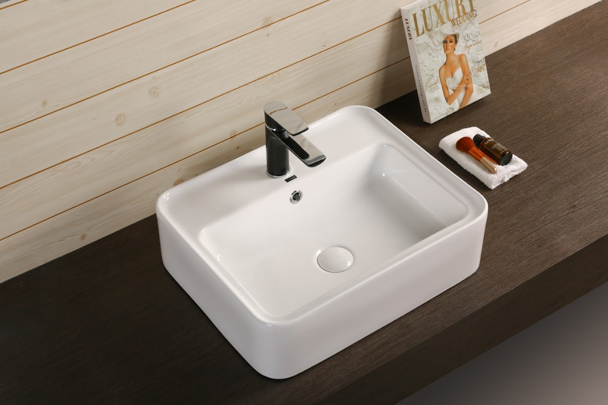Infinity Rectangle Gloss White Ceramic Above Counter Basin 530*430*155mm