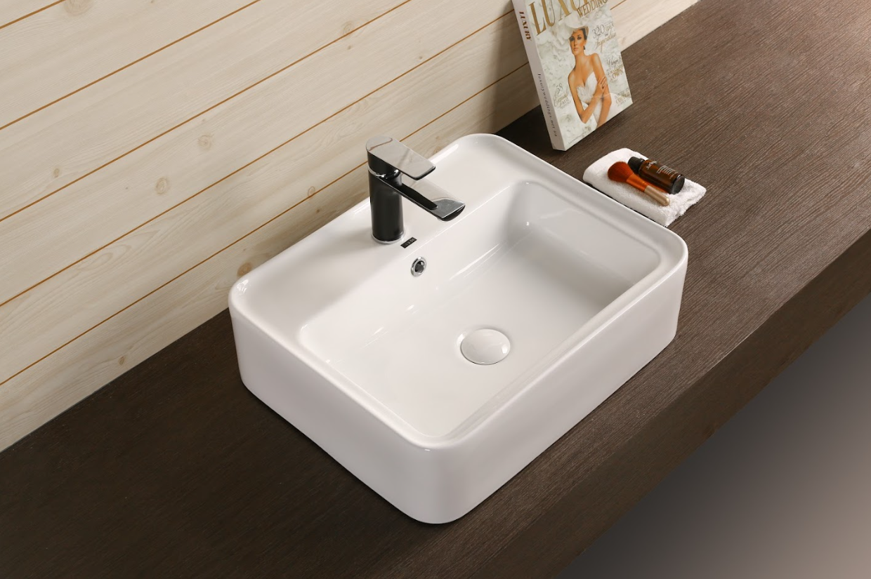 Infinity Rectangle Gloss White Ceramic Above Counter Basin 530*430*155mm