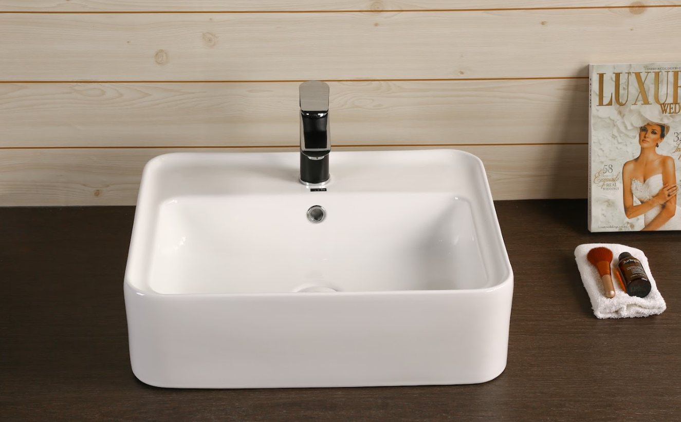 Infinity Rectangle Gloss White Ceramic Above Counter Basin 530*430*155mm