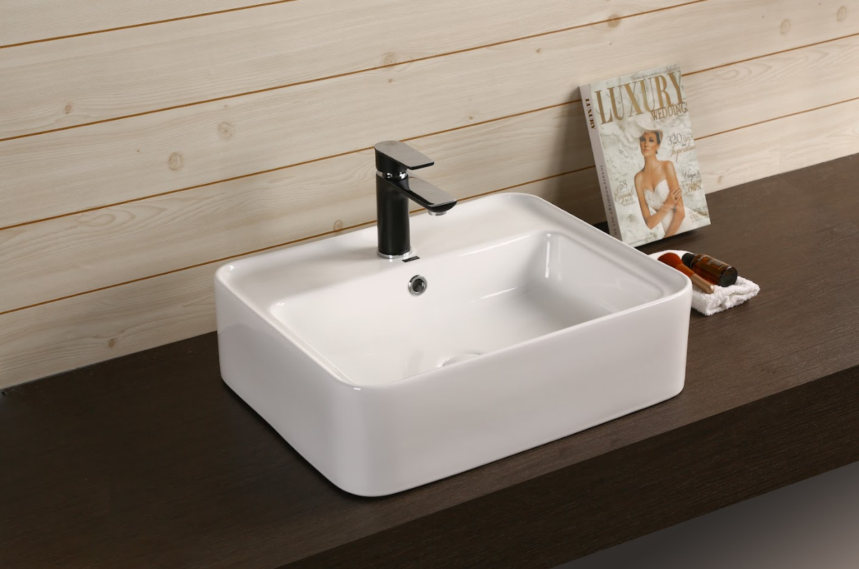 Infinity Rectangle Gloss White Ceramic Above Counter Basin 530*430*155mm