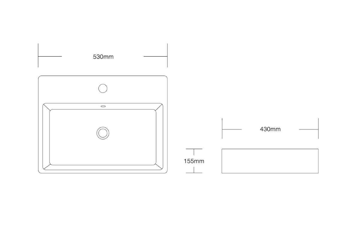 Infinity Rectangle Gloss White Ceramic Above Counter Basin 530*430*155mm