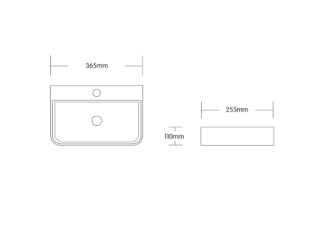 Infinity Rectangle Gloss White Ceramic Above Counter Basin 365*255*110mm