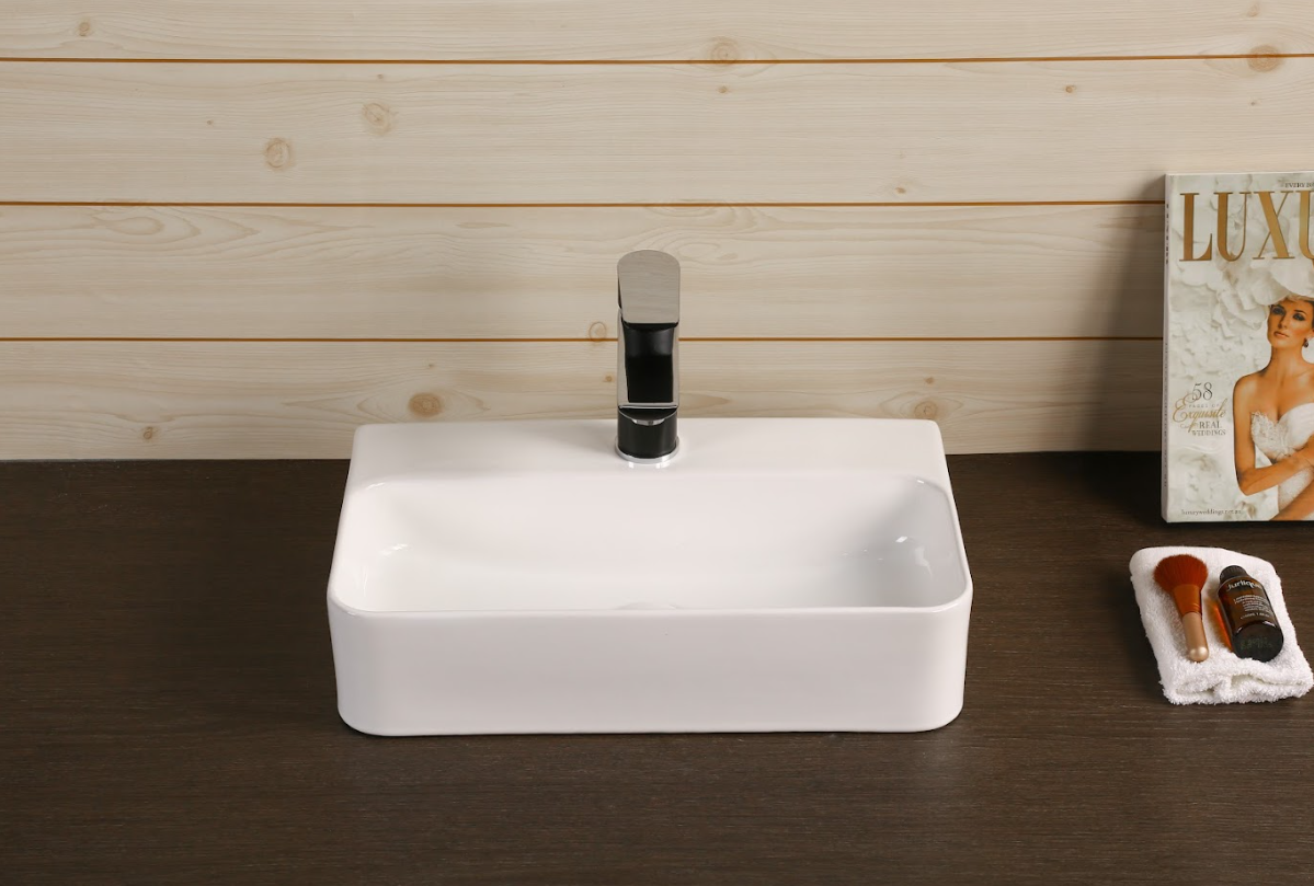 Infinity Rectangle Gloss White Ceramic Above Counter Basin 450*280*110mm