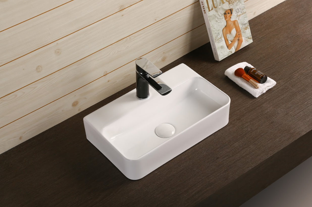 Infinity Rectangle Gloss White Ceramic Above Counter Basin 450*280*110mm