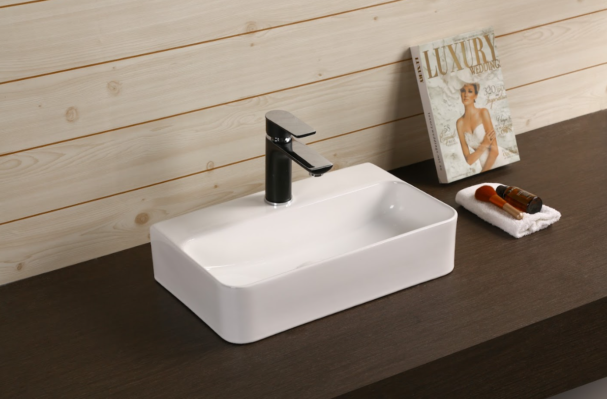 Infinity Rectangle Gloss White Ceramic Above Counter Basin 450*280*110mm