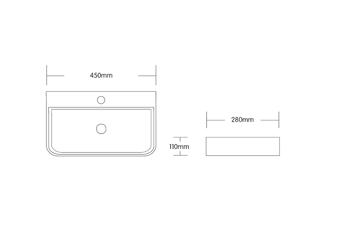 Infinity Rectangle Gloss White Ceramic Above Counter Basin 450*280*110mm