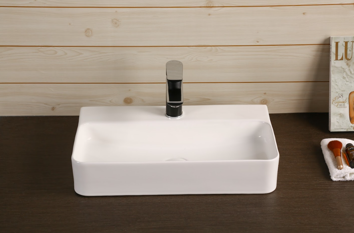 Infinity Rectangle Gloss White Ceramic Above Counter Basin 530*300*110mm