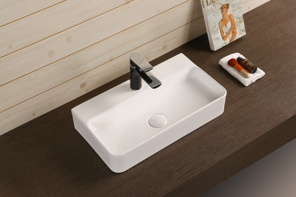 Infinity Rectangle Gloss White Ceramic Above Counter Basin 530*300*110mm