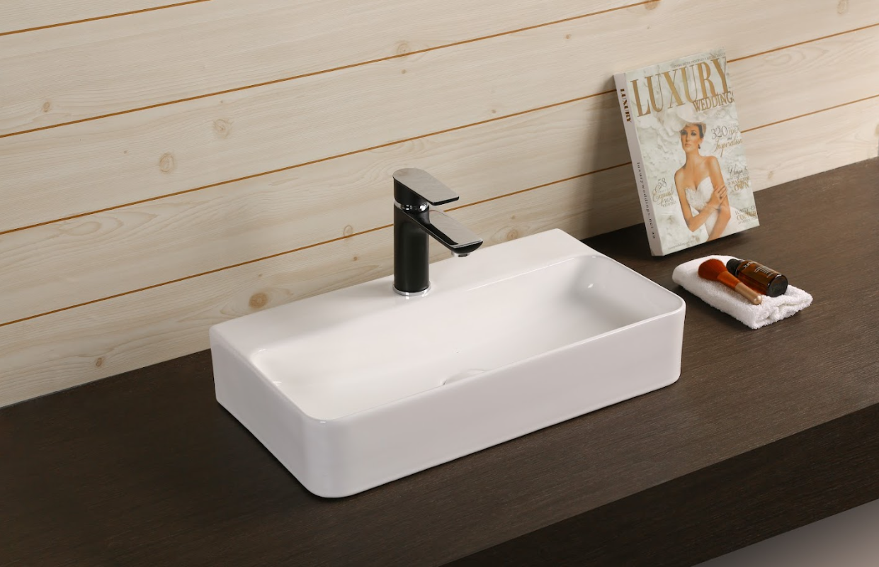 Infinity Rectangle Gloss White Ceramic Above Counter Basin 530*300*110mm