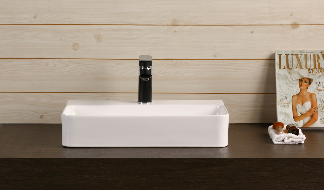 Infinity Rectangle Gloss White Ceramic Above Counter Basin 530*300*110mm