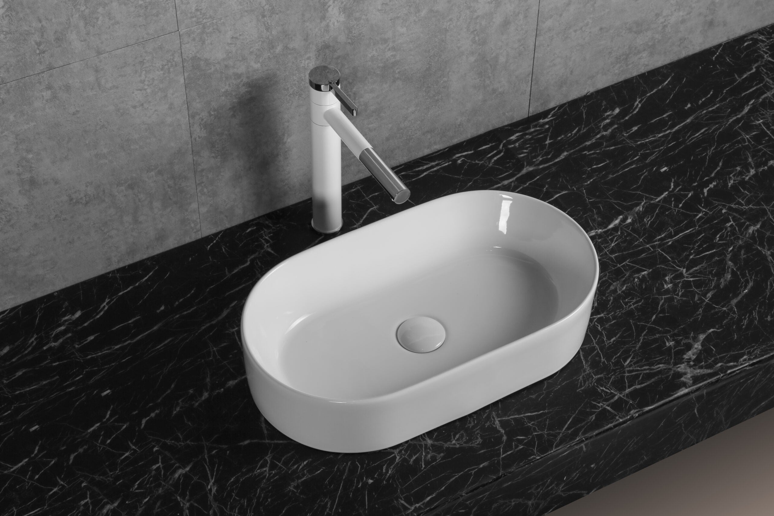 Infinity Oval Gloss White Ceramic Above Counter Basin 530*300*115mm
