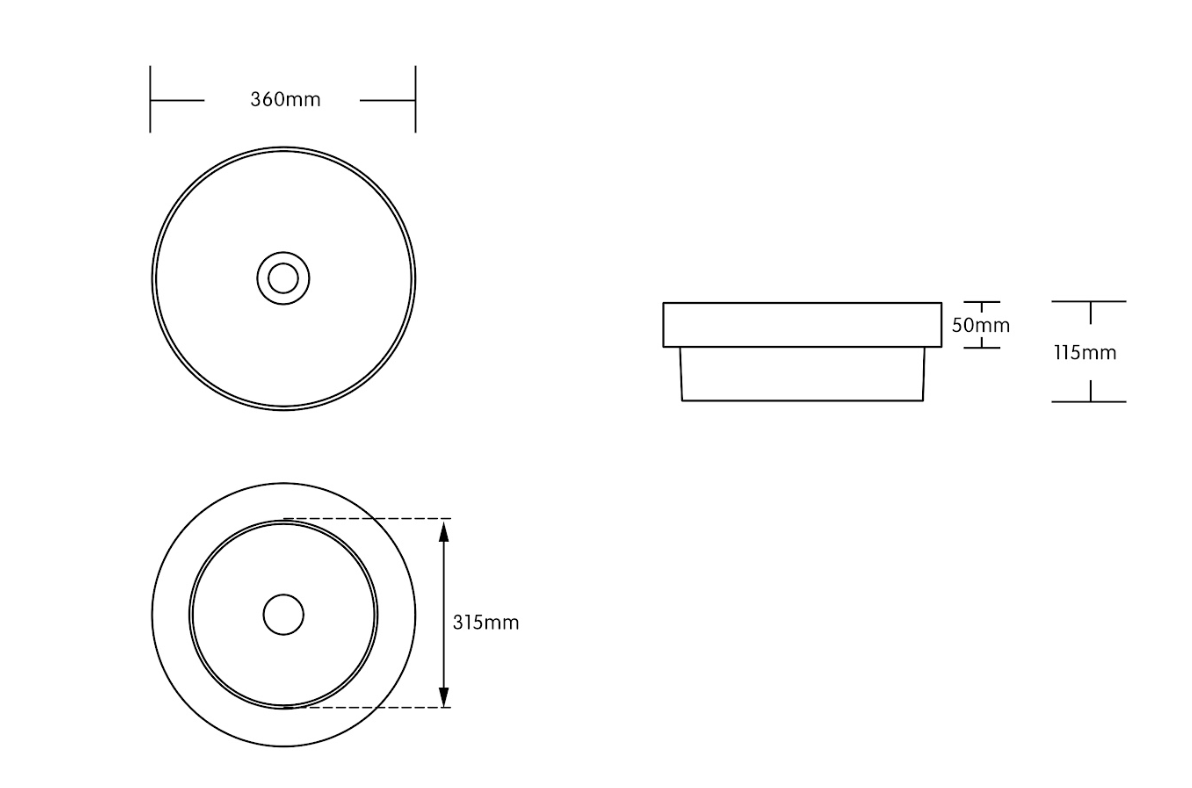 Infinity Round Gloss | Matt White Ceramic Insert | Drop In Basin 360*360*115mm