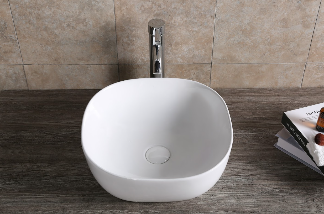 Infinity Square Gloss White Ceramic Above Counter Basin 410*410*145mm