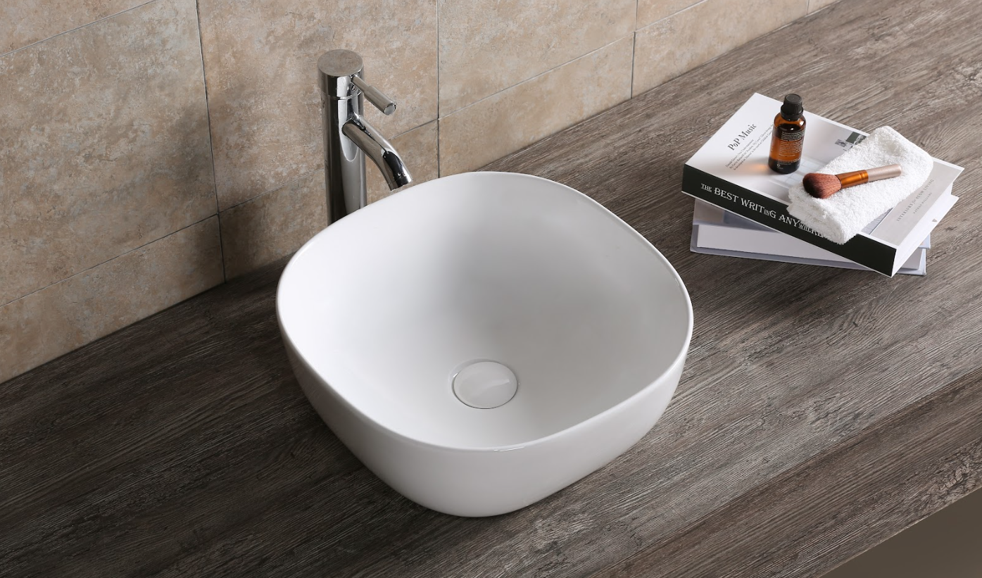 Infinity Square Gloss White Ceramic Above Counter Basin 410*410*145mm