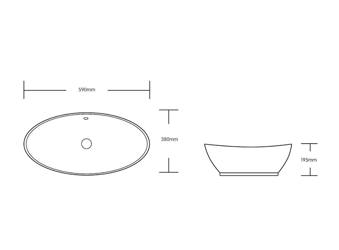 Infinity Oval Gloss White Ceramic Above Counter Basin 590*385*195mm