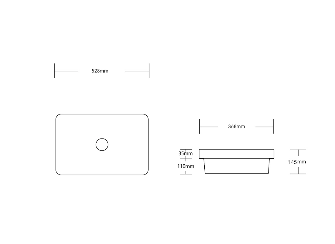 Infinity Rectangle Gloss White Ceramic Insert | Drop in Basin 528*368*140mm