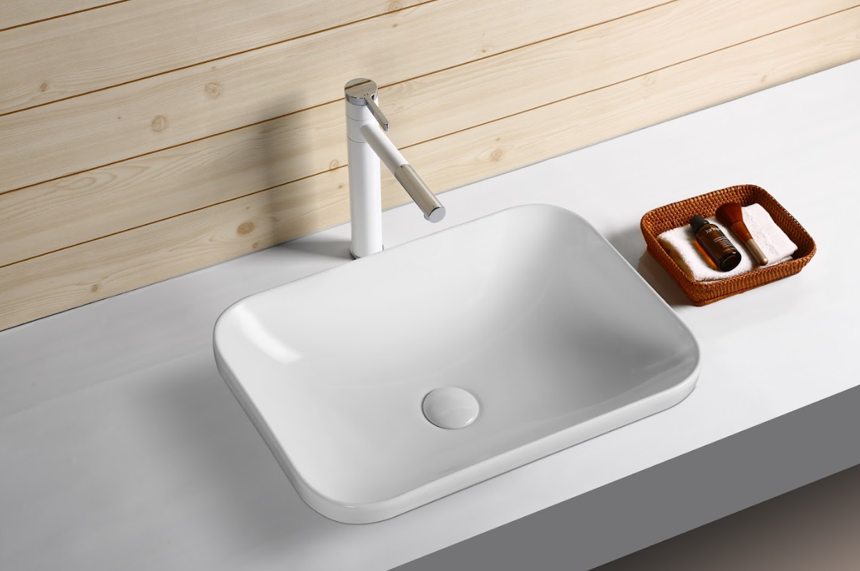 Infinity Rectangle Gloss White Ceramic Insert | Drop in Basin 528*368*140mm