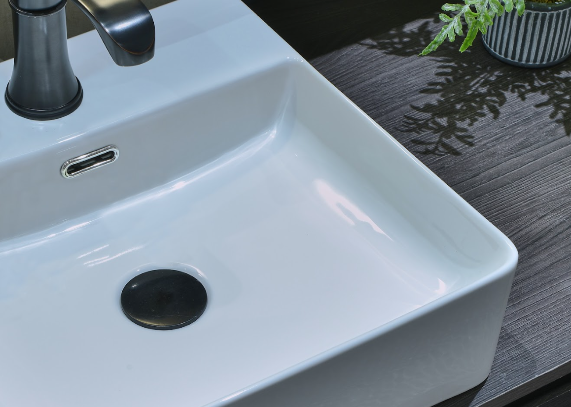 Infinity Rectangle Gloss White Ceramic Above Counter Basin with 1 Tap Hole 410*420*130mm