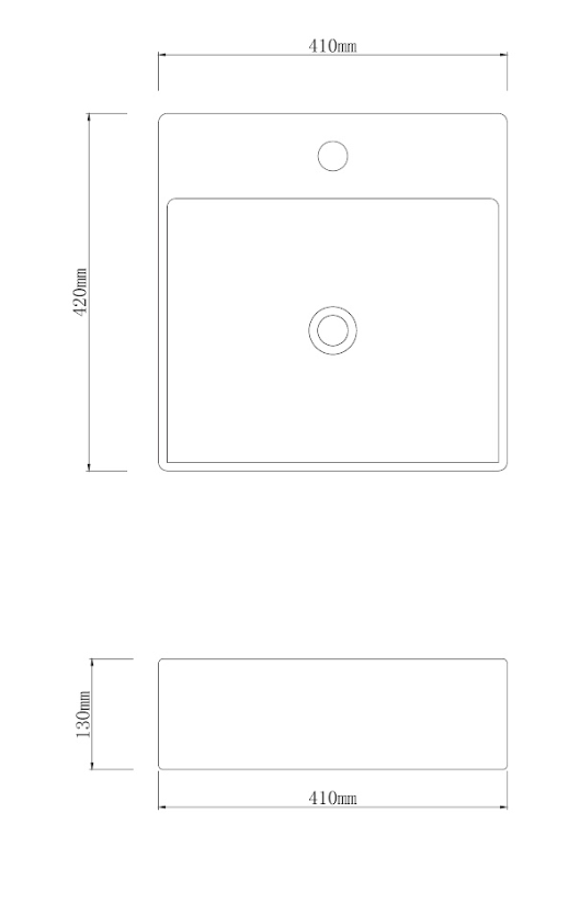 Infinity Rectangle Gloss White Ceramic Above Counter Basin with 1 Tap Hole 410*420*130mm