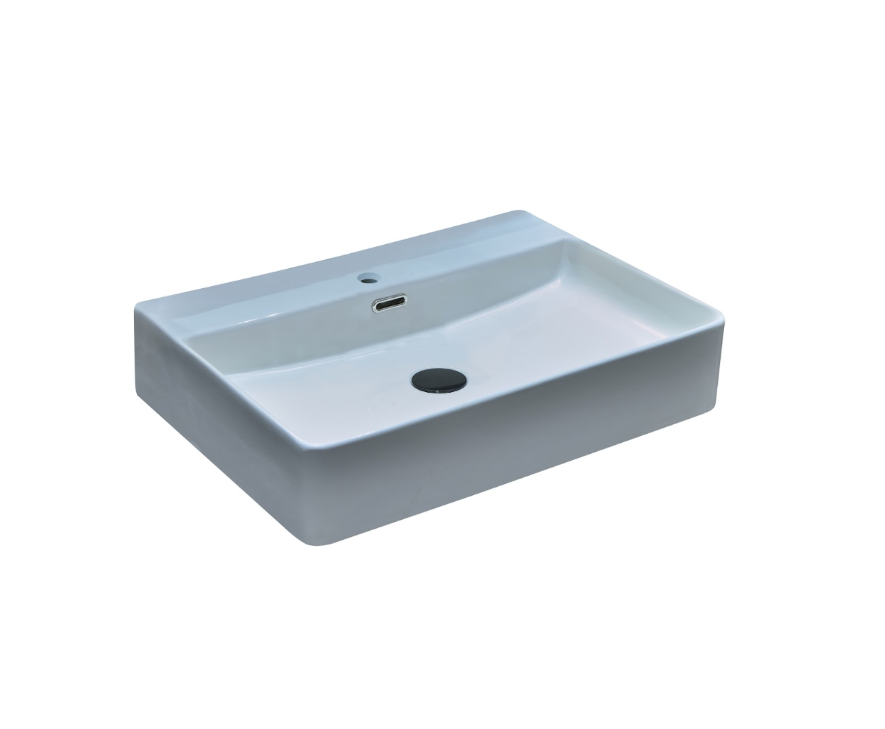 Infinity Rectangle Gloss White Ceramic Above Counter Basin with 1 Tap Hole 600*420*130mm