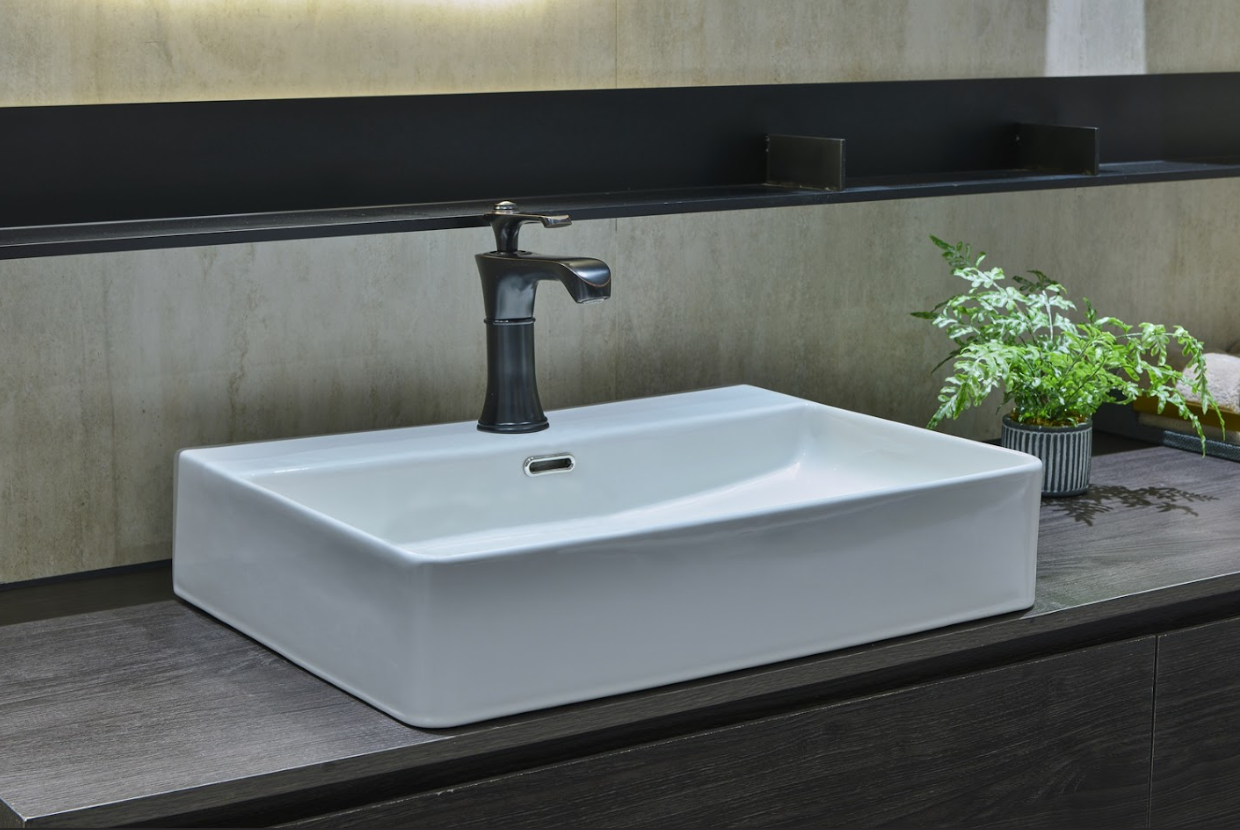 Infinity Rectangle Gloss White Ceramic Above Counter Basin with 1 Tap Hole 600*420*130mm