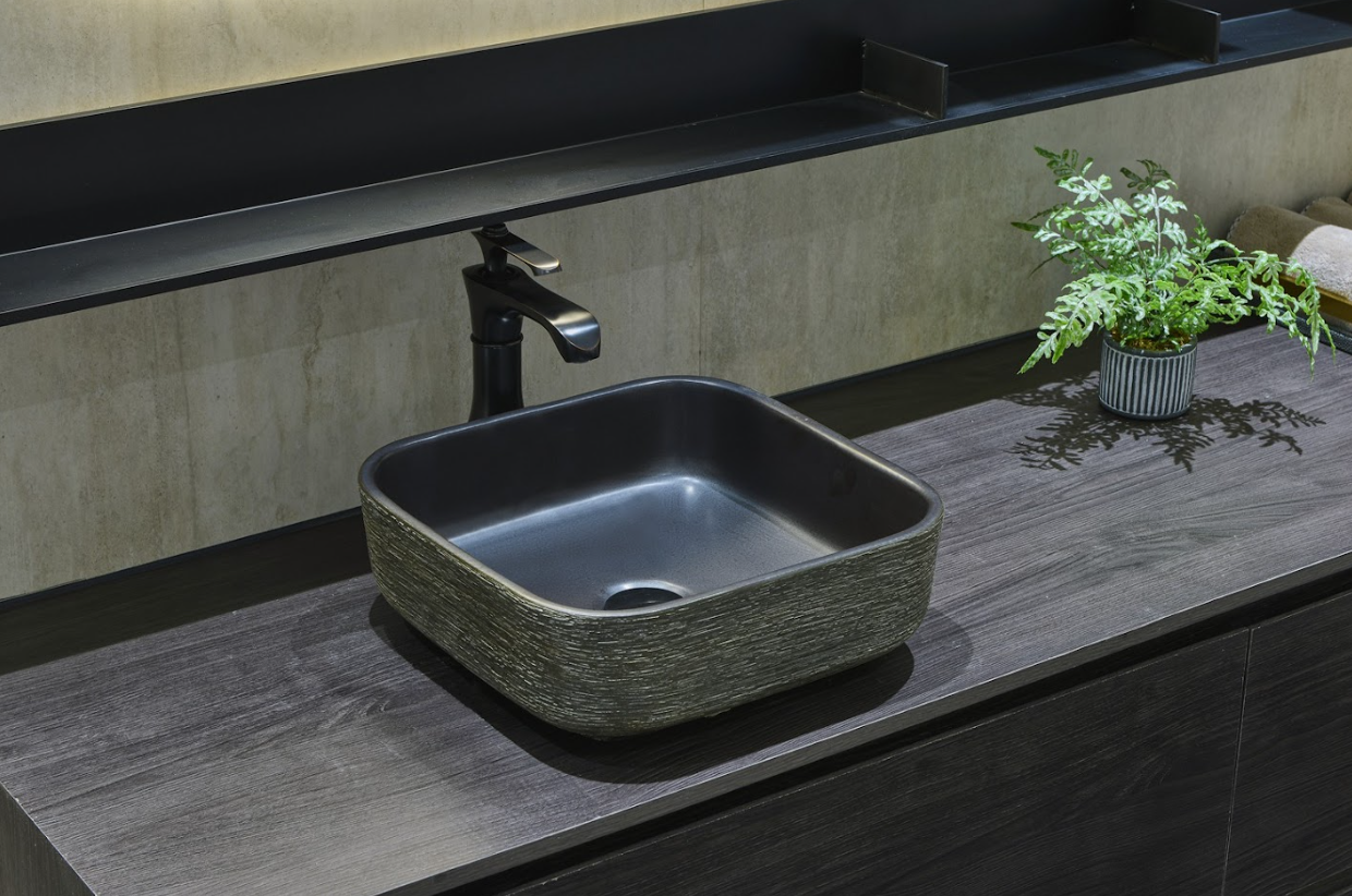 Infinity Dark Green Porcelain Square Above Counter Art Basin 380*380*140mm