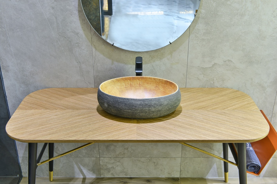 Infinity Pumpkin and Green Exterior Porcelain Oval Above Counter Art Basin 470*320*140mm