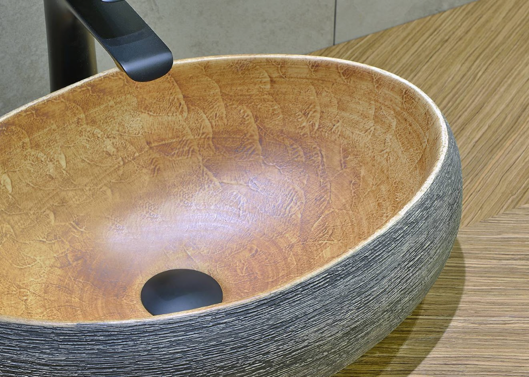 Infinity Pumpkin and Green Exterior Porcelain Oval Above Counter Art Basin 470*320*140mm