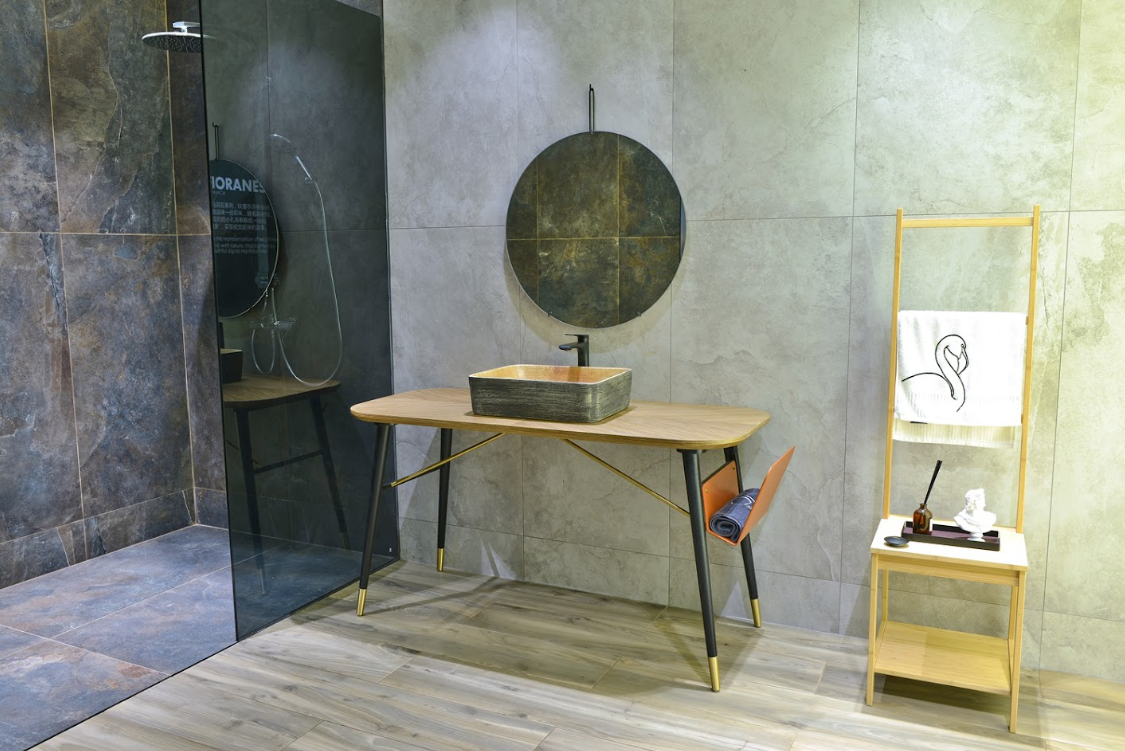 Infinity Pumpkin and Green Exterior Porcelain Rectangle Above Counter Art Basin 470*365*130mm