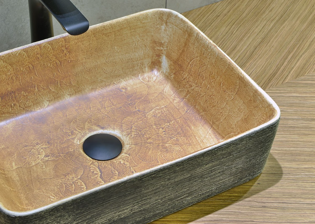 Infinity Pumpkin and Green Exterior Porcelain Rectangle Above Counter Art Basin 470*365*130mm