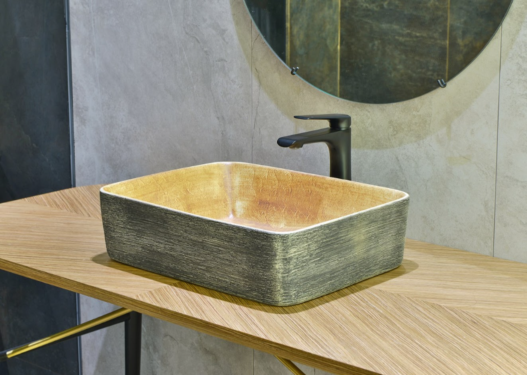 Infinity Pumpkin and Green Exterior Porcelain Rectangle Above Counter Art Basin 470*365*130mm