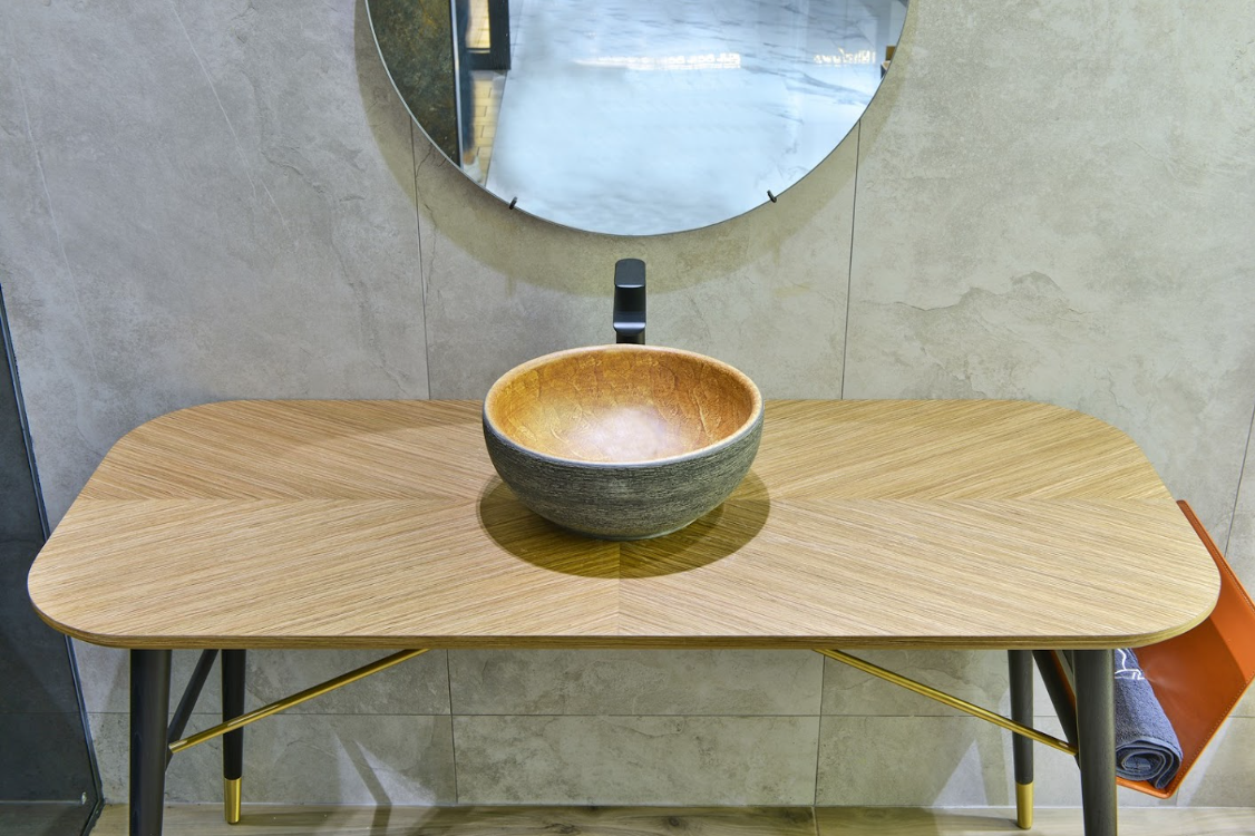 Infinity Pumpkin and Green Exterior Porcelain Round Above Counter Art Basin 340*340*140mm