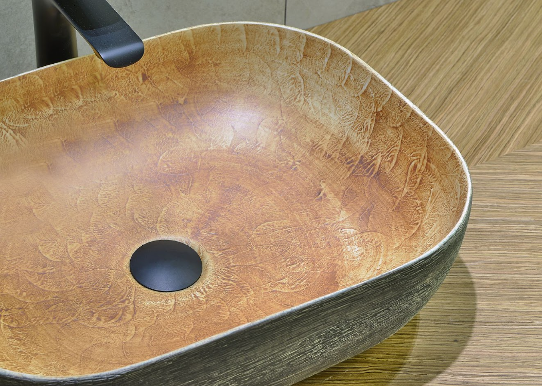 Infinity Pumpkin and Green Exterior Porcelain Rectangle Above Counter Art Basin 490*385*140mm