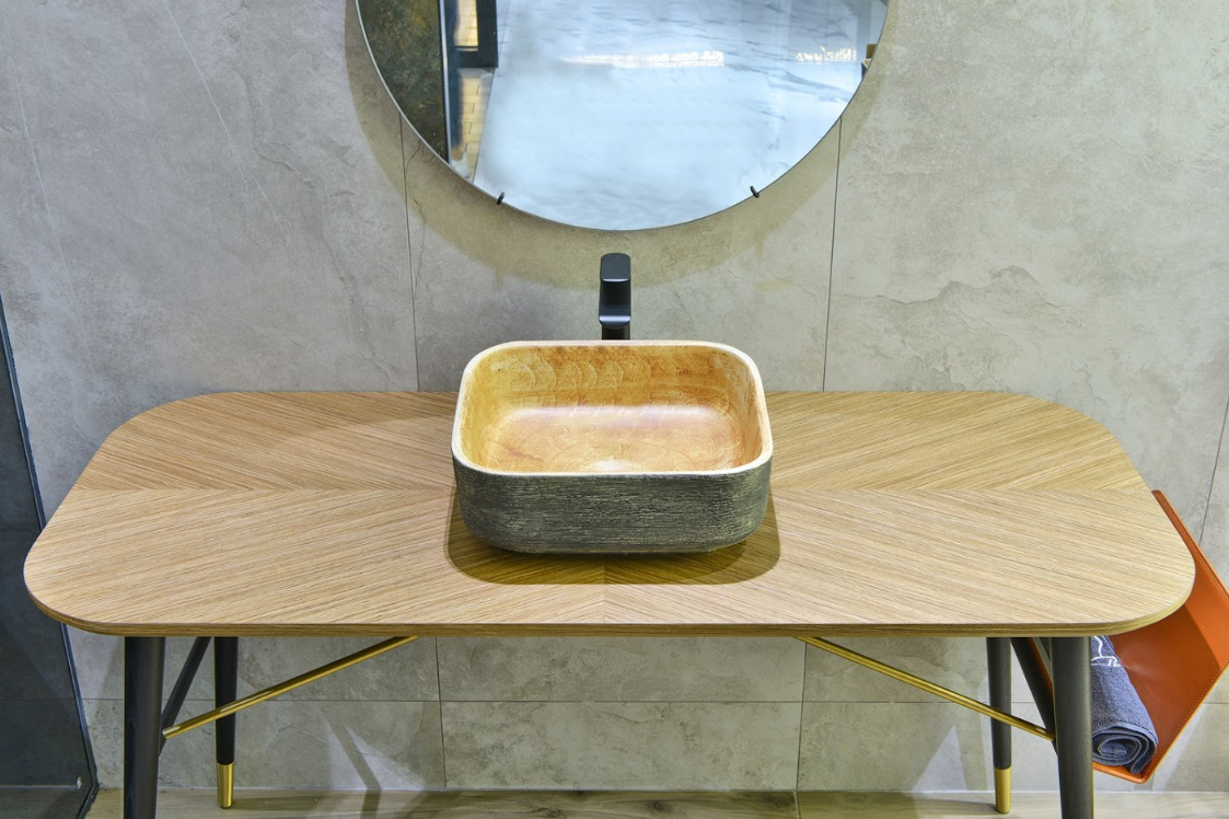 Infinity Pumpkin and Green Exterior Porcelain Square Above Counter Art Basin 380*380*140mm