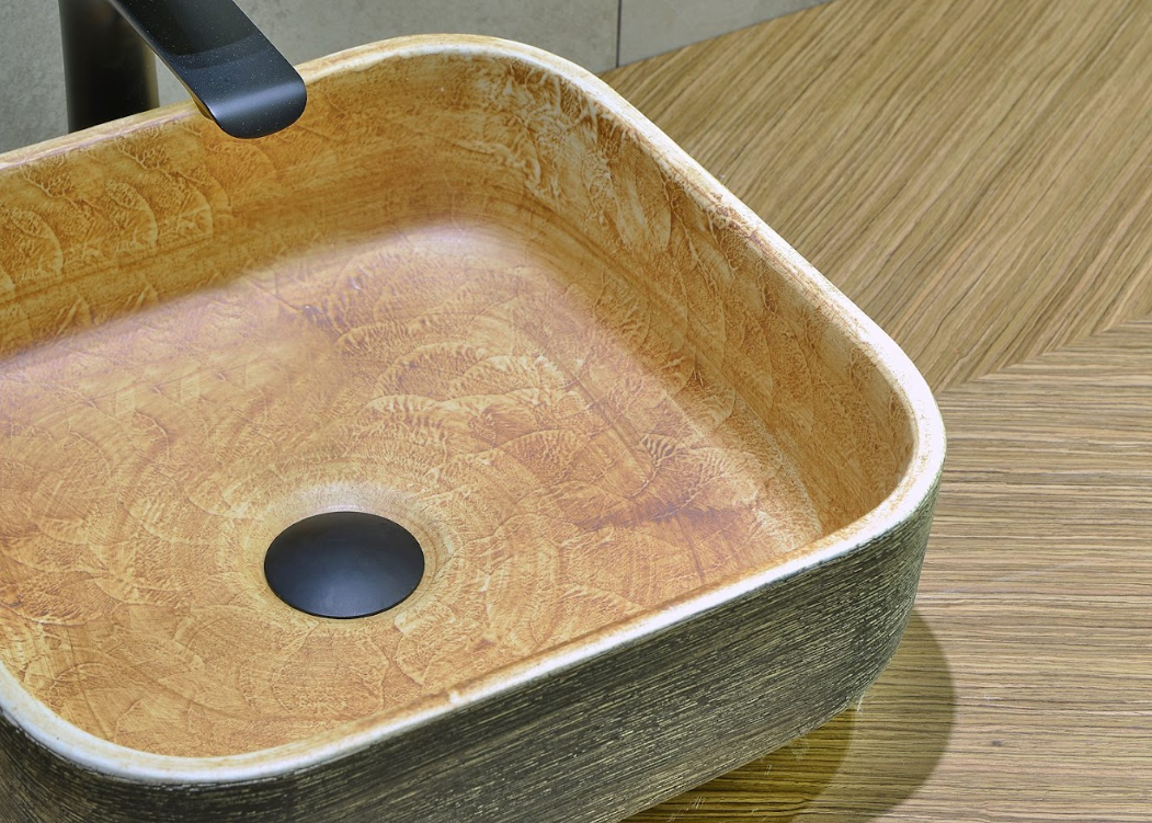 Infinity Pumpkin and Green Exterior Porcelain Square Above Counter Art Basin 380*380*140mm