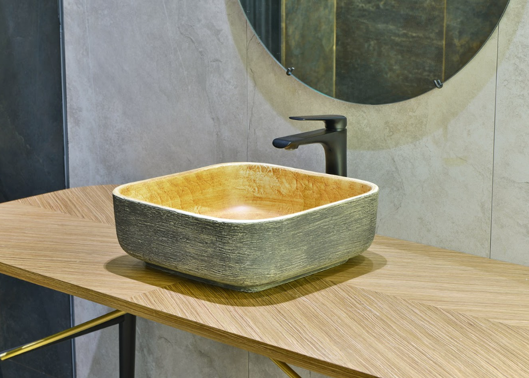 Infinity Pumpkin and Green Exterior Porcelain Square Above Counter Art Basin 380*380*140mm