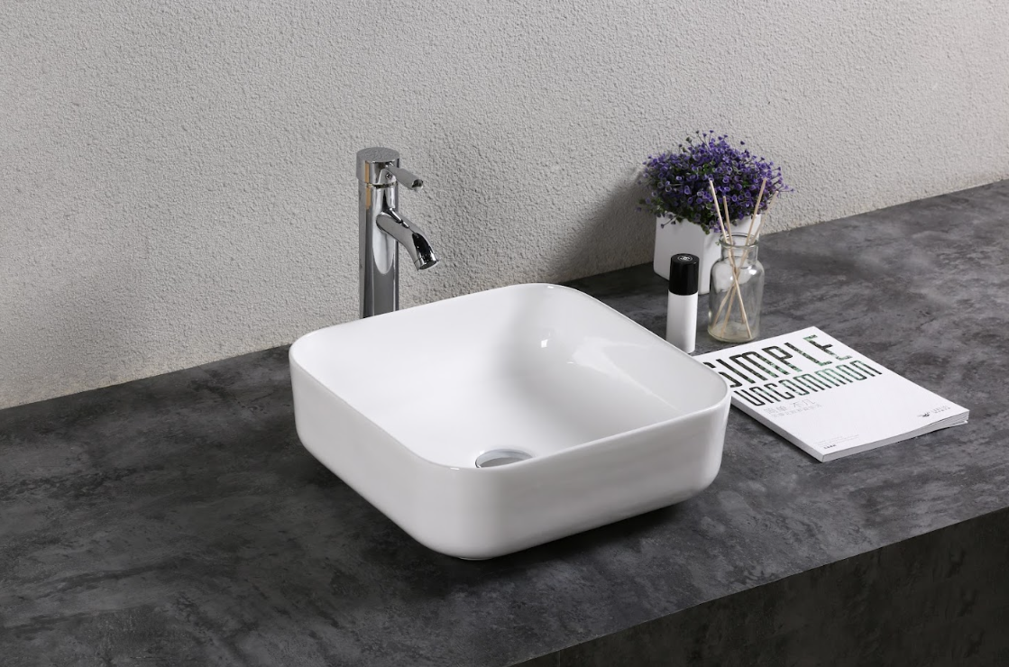 Infinity Square Gloss White Ceramic Above Counter Basin 385*385*140mm