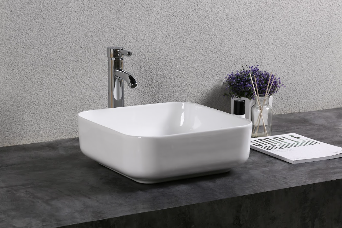Infinity Square Gloss White Ceramic Above Counter Basin 385*385*140mm