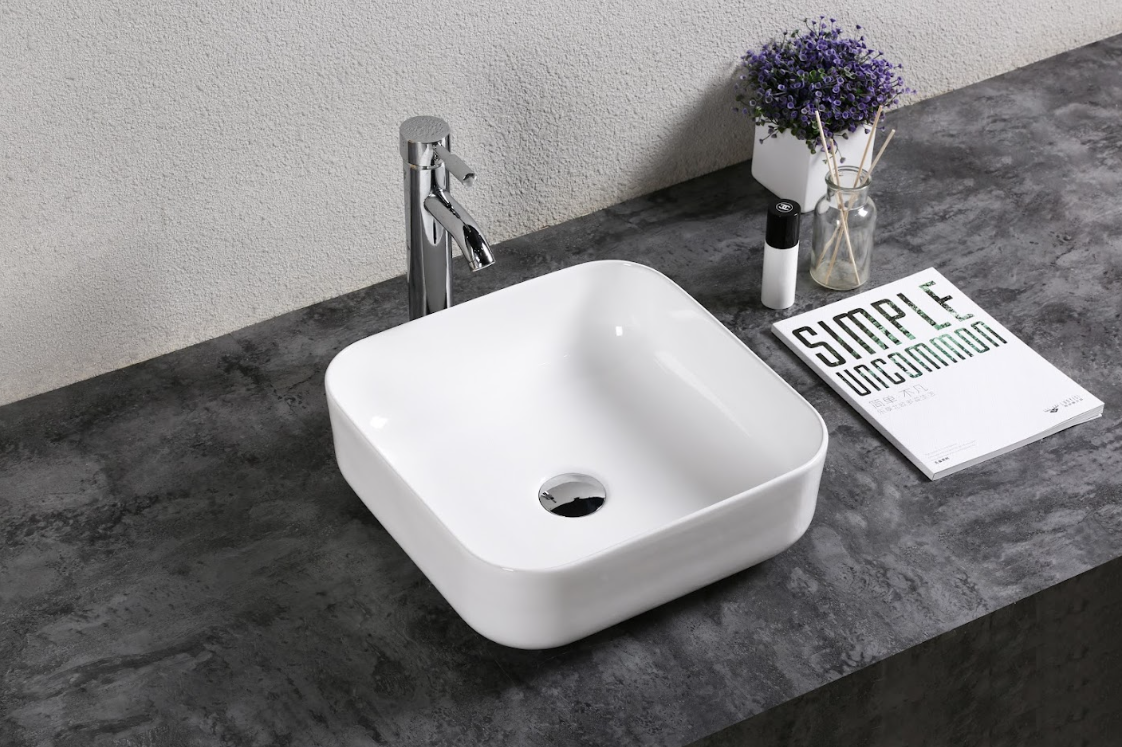 Infinity Square Gloss White Ceramic Above Counter Basin 385*385*140mm